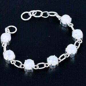 Rainbow Moonstone Gemstone 925 Sterling Silver Handmade Bracelet 7-8"